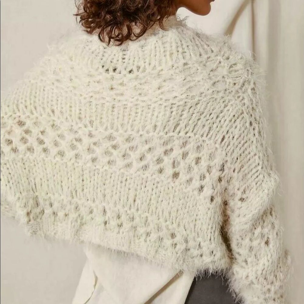 Free People Rustin Inn Boxy Crop Turtleneck Eyelash Mixed Knit Ivory Dove - Picture 2 of 5
